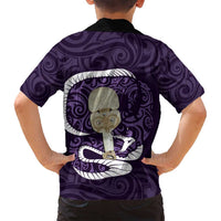 Purple New Zealand Eel Family Matching Long Sleeve Bodycon Dress and Hawaiian Shirt Aotearoa Maori Tuna With Kotiate Weapon LT14 - Polynesian Pride