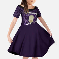 Purple New Zealand Eel Family Matching Long Sleeve Bodycon Dress and Hawaiian Shirt Aotearoa Maori Tuna With Kotiate Weapon LT14 Daughter's Dress Purple - Polynesian Pride