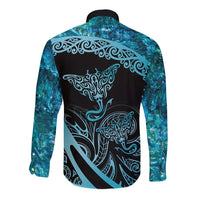 New Zealand Stingray Long Sleeve Button Shirt Aotearoa Whai With Maori Paua Shell