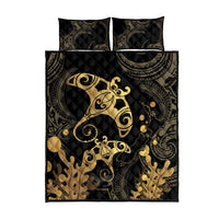Black And Gold Aotearoa Whai Quilt Bed Set NZ Stingrays Maori Curves Style