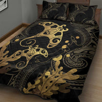 Black And Gold Aotearoa Whai Quilt Bed Set NZ Stingrays Maori Curves Style