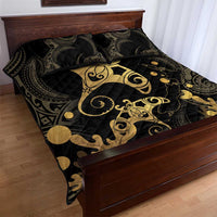 Black And Gold Aotearoa Whai Quilt Bed Set NZ Stingrays Maori Curves Style
