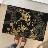 Black And Gold Aotearoa Whai Rubber Doormat NZ Stingrays Maori Curves Style