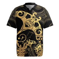 Black And Gold Aotearoa Whai Rugby Jersey NZ Stingrays Maori Curves Style