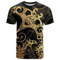 Black And Gold Aotearoa Whai T Shirt NZ Stingrays Maori Curves Style LT14 Gold - Polynesian Pride