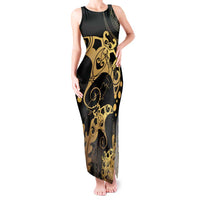 Black And Gold Aotearoa Whai Tank Maxi Dress NZ Stingrays Maori Curves Style