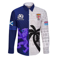 Fiji And Scotland Rugby Family Matching Tank Maxi Dress and Hawaiian Shirt Fijian Tapa Pattern With Thistle LT14 Dad's Shirt - Long Sleeve Blue - Polynesian Pride