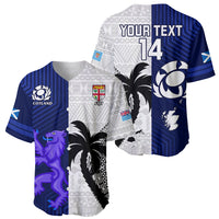 Custom Fiji And Scotland Rugby Baseball Jersey Fijian Tapa Pattern With Thistle LT14 - Polynesian Pride