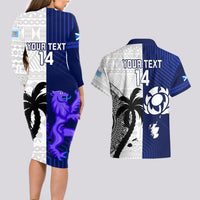 Custom Fiji And Scotland Rugby Couples Matching Long Sleeve Bodycon Dress and Hawaiian Shirt Fijian Tapa Pattern With Thistle LT14 - Polynesian Pride