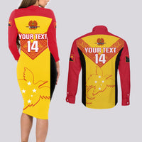 Custom Papua New Guinea Rubgby Couples Matching Long Sleeve Bodycon Dress and Long Sleeve Button Shirts Pacific 2023 Go PNG Kumuls LT14 - Polynesian Pride