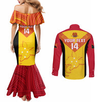 Custom Papua New Guinea Rubgby Couples Matching Mermaid Dress and Long Sleeve Button Shirts Pacific 2023 Go PNG Kumuls LT14 - Polynesian Pride