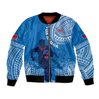 Custom Samoa Rugby Bomber Jacket Pacific 2023 Go Toa Samoa LT14 Unisex Blue - Polynesian Pride