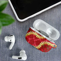 Red Palaka Hawaii Mele Kalikimaka AirPods Case Ohia Lehua Monstera Puakenikeni Lei - Polynesian Pride