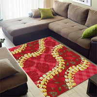 Red Palaka Hawaii Mele Kalikimaka Area Rug Ohia Lehua Monstera Puakenikeni Lei - Polynesian Pride