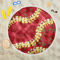Red Palaka Hawaii Mele Kalikimaka Beach Blanket Ohia Lehua Monstera Puakenikeni Lei - Polynesian Pride