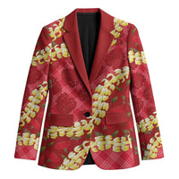 Red Palaka Hawaii Mele Kalikimaka Blazer Ohia Lehua Monstera Puakenikeni Lei - Polynesian Pride