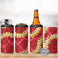 Red Palaka Hawaii Mele Kalikimaka 4 in 1 Can Cooler Tumbler Ohia Lehua Monstera Puakenikeni Lei - Polynesian Pride