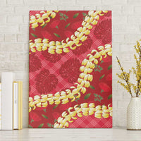 Red Palaka Hawaii Mele Kalikimaka Canvas Wall Art Ohia Lehua Monstera Puakenikeni Lei - Polynesian Pride