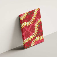 Red Palaka Hawaii Mele Kalikimaka Canvas Wall Art Ohia Lehua Monstera Puakenikeni Lei - Polynesian Pride