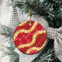 Red Palaka Hawaii Mele Kalikimaka Ceramic Ornament Ohia Lehua Monstera Puakenikeni Lei - Polynesian Pride