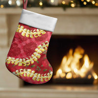 Red Palaka Hawaii Mele Kalikimaka Christmas Stocking Ohia Lehua Monstera Puakenikeni Lei - Polynesian Pride