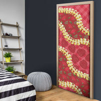 Red Palaka Hawaii Mele Kalikimaka Door Cover Ohia Lehua Monstera Puakenikeni Lei - Polynesian Pride