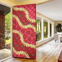 Red Palaka Hawaii Mele Kalikimaka Door Cover Ohia Lehua Monstera Puakenikeni Lei - Polynesian Pride