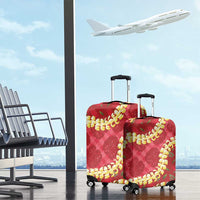 Red Palaka Hawaii Mele Kalikimaka Luggage Cover Ohia Lehua Monstera Puakenikeni Lei - Polynesian Pride