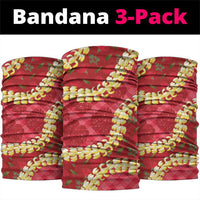 Red Palaka Hawaii Mele Kalikimaka Neck Gaiter Ohia Lehua Monstera Puakenikeni Lei - Polynesian Pride