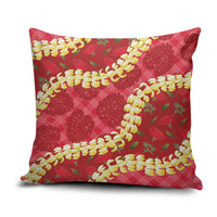 Red Palaka Hawaii Mele Kalikimaka Pillow Cover Ohia Lehua Monstera Puakenikeni Lei - Polynesian Pride