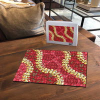 Red Palaka Hawaii Mele Kalikimaka Puzzle Ohia Lehua Monstera Puakenikeni Lei - Polynesian Pride