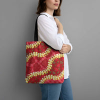 Red Palaka Hawaii Mele Kalikimaka Tote Bag Ohia Lehua Monstera Puakenikeni Lei - Polynesian Pride