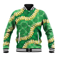 Green Palaka Hawaii Mele Kalikimaka Baseball Jacket Ohia Lehua Monstera Puakenikeni Lei - Polynesian Pride