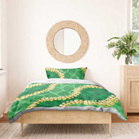 Green Palaka Hawaii Mele Kalikimaka Bedding Set Ohia Lehua Monstera Puakenikeni Lei - Polynesian Pride
