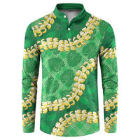 Green Palaka Hawaii Mele Kalikimaka Button Sweatshirt Ohia Lehua Monstera Puakenikeni Lei LT14 Green - Polynesian Pride