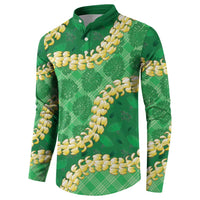 Green Palaka Hawaii Mele Kalikimaka Button Sweatshirt Ohia Lehua Monstera Puakenikeni Lei LT14 - Polynesian Pride
