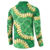 Green Palaka Hawaii Mele Kalikimaka Button Sweatshirt Ohia Lehua Monstera Puakenikeni Lei LT14 - Polynesian Pride