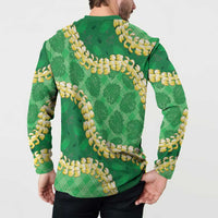 Green Palaka Hawaii Mele Kalikimaka Button Sweatshirt Ohia Lehua Monstera Puakenikeni Lei LT14 - Polynesian Pride