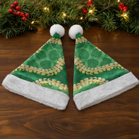 Green Palaka Hawaii Mele Kalikimaka Christmas Santa Hat Ohia Lehua Monstera Puakenikeni Lei - Polynesian Pride