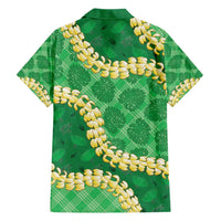 Green Palaka Hawaii Mele Kalikimaka Family Matching Short Sleeve Bodycon Dress and Hawaiian Shirt Ohia Lehua Monstera Puakenikeni Lei - Polynesian Pride