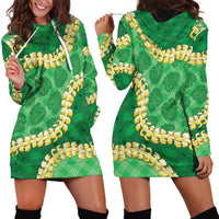 Green Palaka Hawaii Mele Kalikimaka Hoodie Dress Ohia Lehua Monstera Puakenikeni Lei - Polynesian Pride