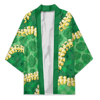 Green Palaka Hawaii Mele Kalikimaka Kimono Ohia Lehua Monstera Puakenikeni Lei - Polynesian Pride