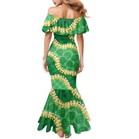 Green Palaka Hawaii Mele Kalikimaka Mermaid Dress Ohia Lehua Monstera Puakenikeni Lei - Polynesian Pride