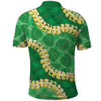 Green Palaka Hawaii Mele Kalikimaka Polo Shirt Ohia Lehua Monstera Puakenikeni Lei - Polynesian Pride