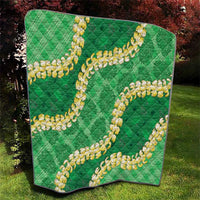 Green Palaka Hawaii Mele Kalikimaka Quilt Ohia Lehua Monstera Puakenikeni Lei - Polynesian Pride