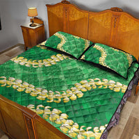 Green Palaka Hawaii Mele Kalikimaka Quilt Bed Set Ohia Lehua Monstera Puakenikeni Lei - Polynesian Pride