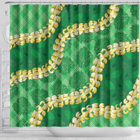 Green Palaka Hawaii Mele Kalikimaka Shower Curtain Ohia Lehua Monstera Puakenikeni Lei - Polynesian Pride