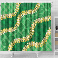Green Palaka Hawaii Mele Kalikimaka Shower Curtain Ohia Lehua Monstera Puakenikeni Lei - Polynesian Pride
