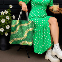 Green Palaka Hawaii Mele Kalikimaka Tote Bag Ohia Lehua Monstera Puakenikeni Lei - Polynesian Pride