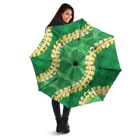 Green Palaka Hawaii Mele Kalikimaka Umbrella Ohia Lehua Monstera Puakenikeni Lei - Polynesian Pride